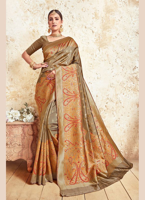 Dial N Fashion Copper Gold  Designer Party Wear Weaving Silk Saree
