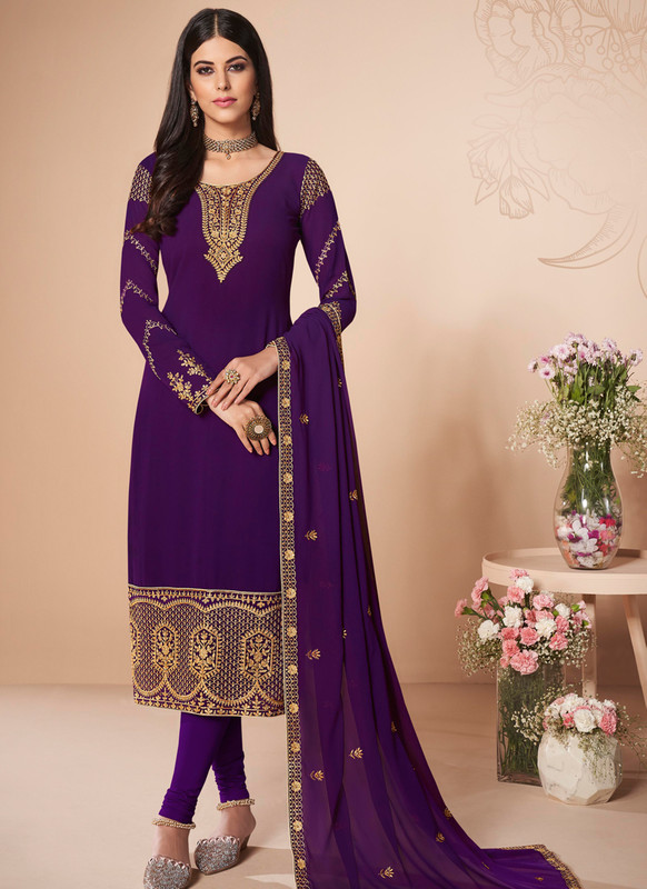 Salwar Kameez From Ashirwad with Purple Color Georgette Party Wear Churidar Suit