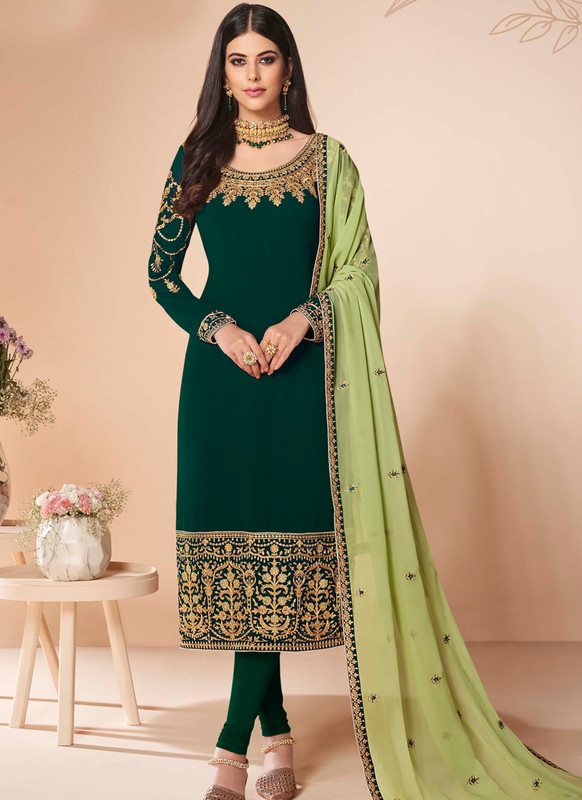 Salwar Kameez From Ashirwad with Green Color Georgette Party Wear Churidar Suit