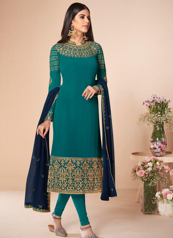 Salwar Kameez From Ashirwad with Sea Green Color Georgette Party Wear Churidar Suit