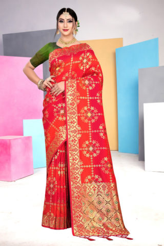 Dial N Fashion Red Latest Designer Party Wear Pure Silk Saree