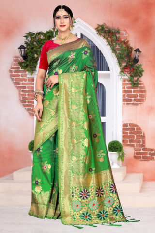 Dial N Fashion Green Latest Designer Party Wear Pure Silk Saree