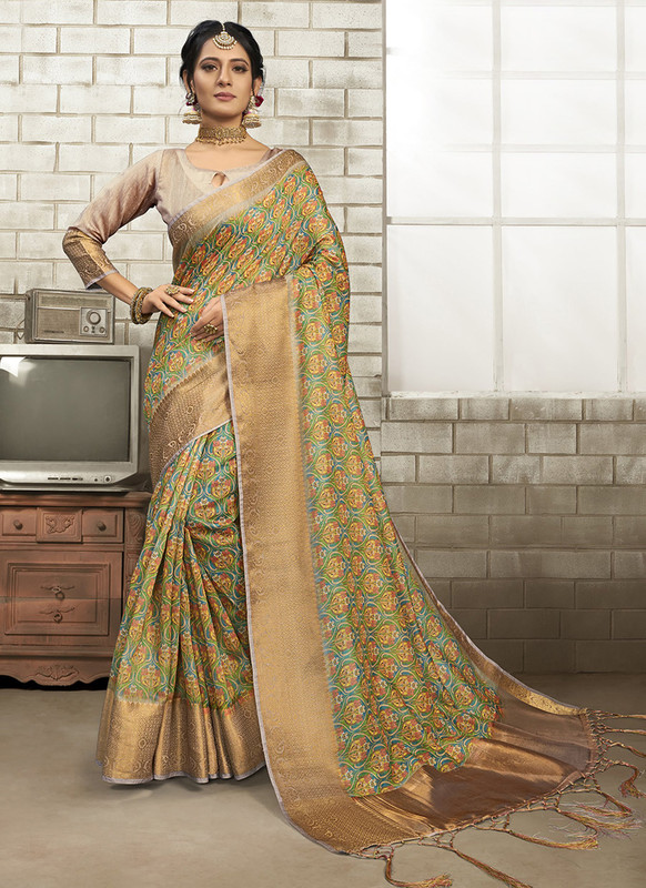 Dial N Fashion Multi Color Printed Classic Wear Art Silk Saree