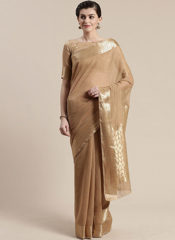 Dial N Fashion Copper Printed Casual Wear Linen Blend Saree