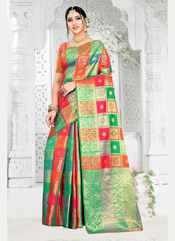 Dial N Fashion Multicolor Designer Classic Wear Art Silk Saree