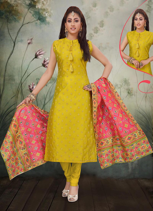 Dial N Fashion Yellow Latest Designer Party Wear Silk Salwar Suit