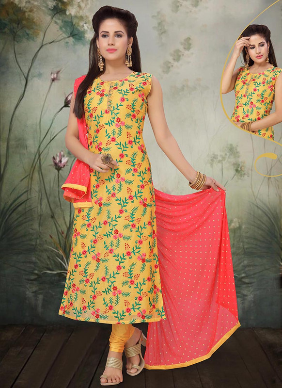 Dial N Fashion Yellow Latest Designer Party Wear Silk Salwar Suit