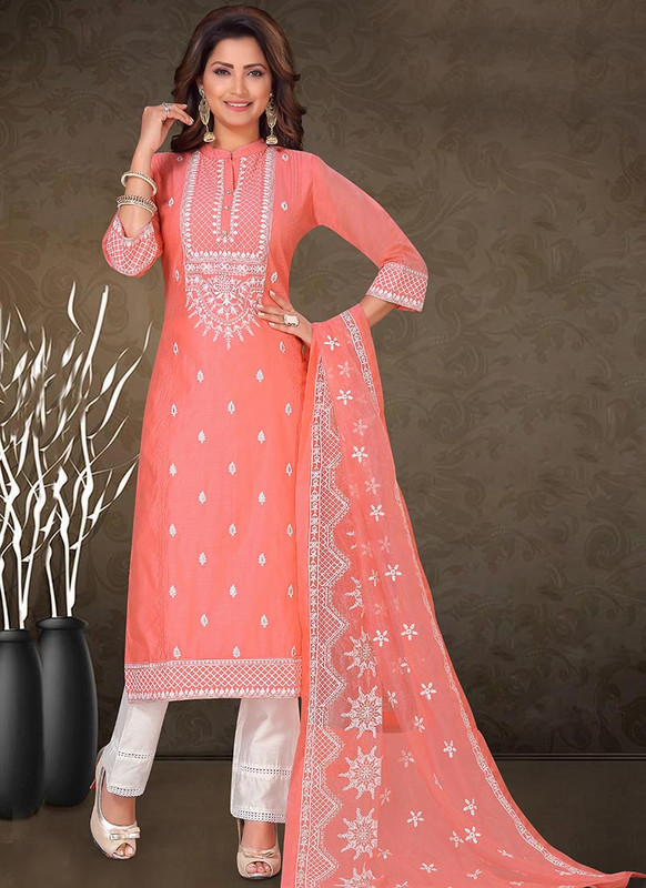 Dial N Fashion Peach Latest Designer Party Wear Silk Salwar Suit