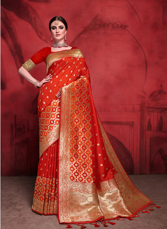 Dial N Fashion Red Designer Traditional Rich Banarasi Silk Saree
