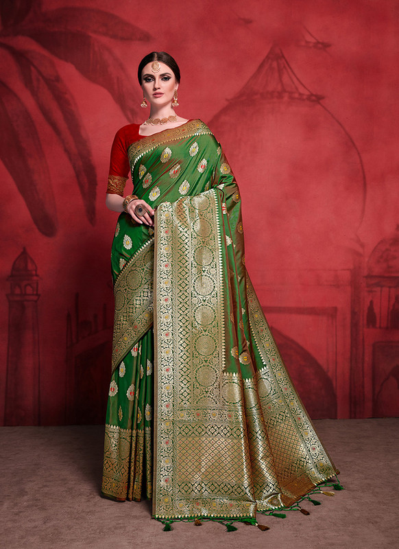 Dial N Fashion Green Designer Traditional Rich Banarasi Silk Saree