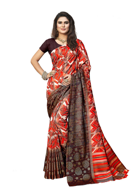 Dial N Fashion Multicolor Designer Printed Dola Silk Saree