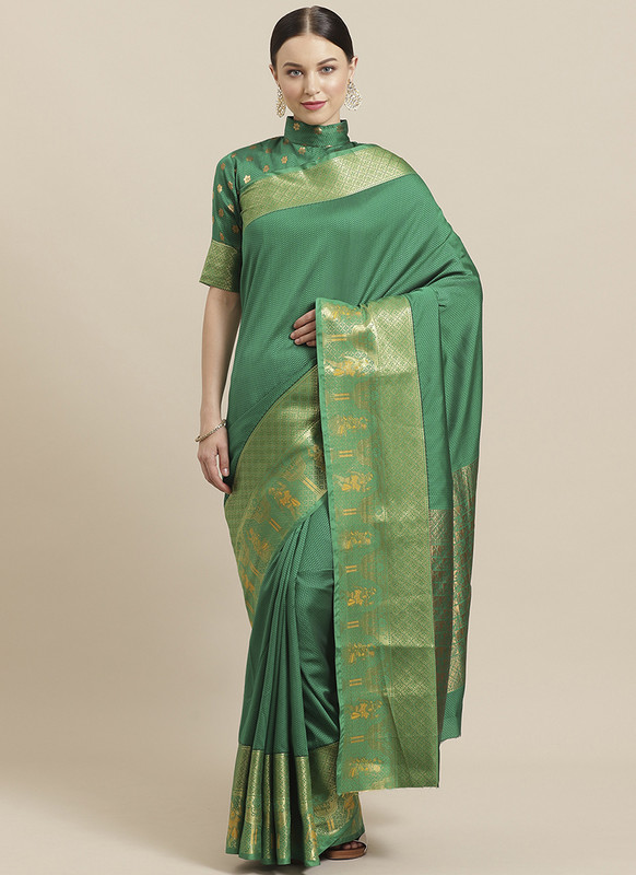 Dial N Fashion Green Designer Classic Wear Silk Blend Saree