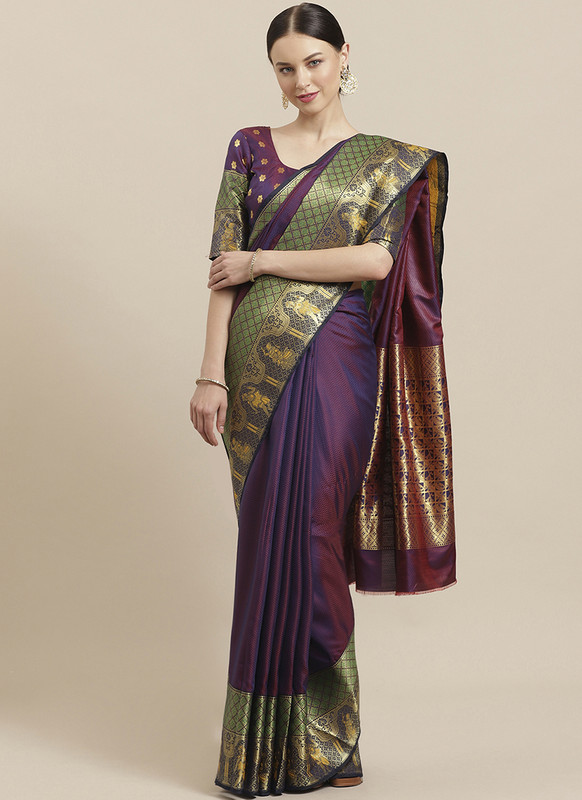 Dial N Fashion Purple Designer Classic Wear Silk Blend Saree
