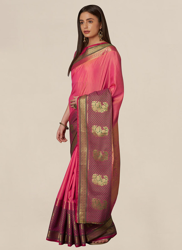 Dial N Fashion Pink  Latest Designer Classic Wear Silk Blend Saree