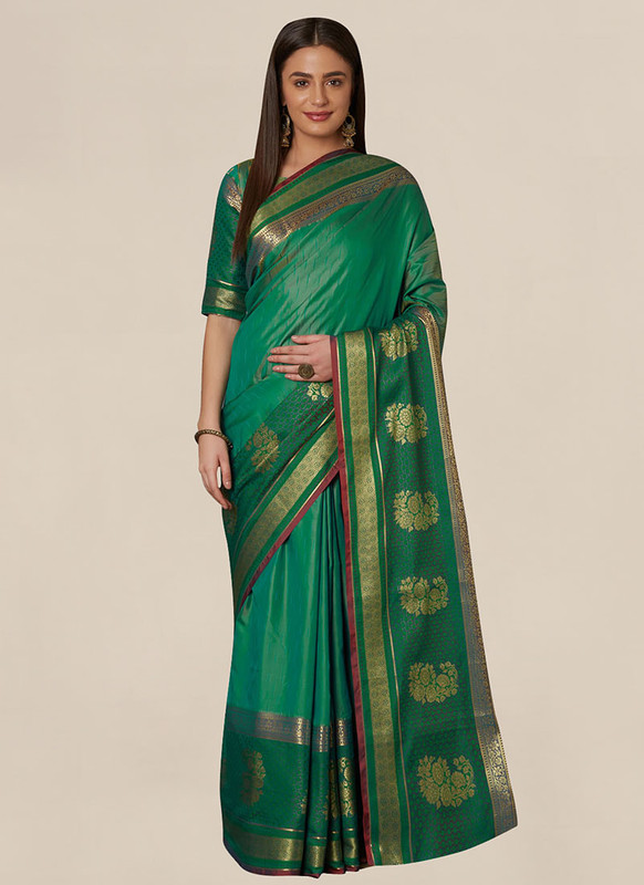 Dial N Fashion Green  Latest Designer Classic Wear Silk Blend Saree