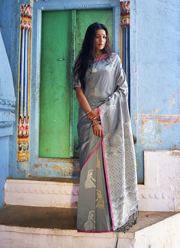 Dial N Fashion Grey Latest Designer Classic Wear Silk Saree