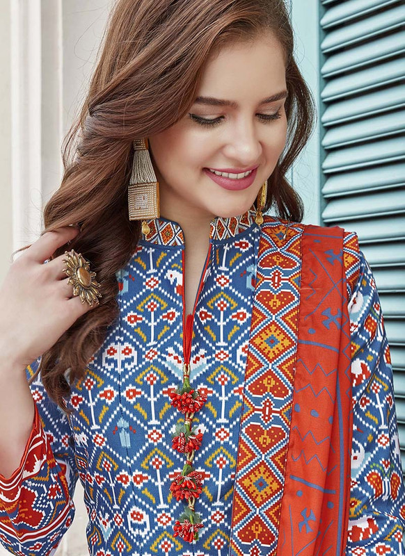 Dial N Fashion Blue  Designer Digital Patola Printed Work With Gown Suit