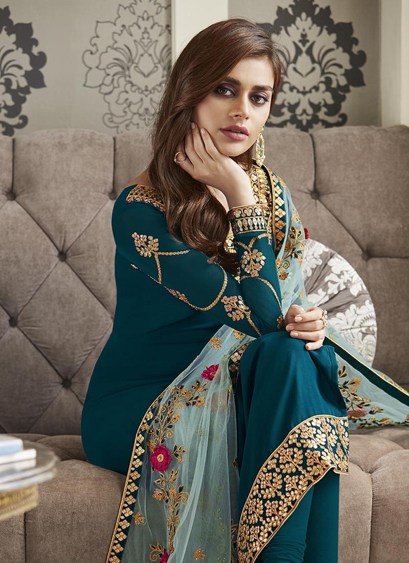 Dial N Fashion Blue  Heavy Designer Real Georgette Salwar Suit