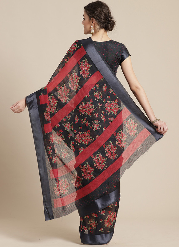 Dial N Fashion Black  Designer Cotton Silk Printed Saree