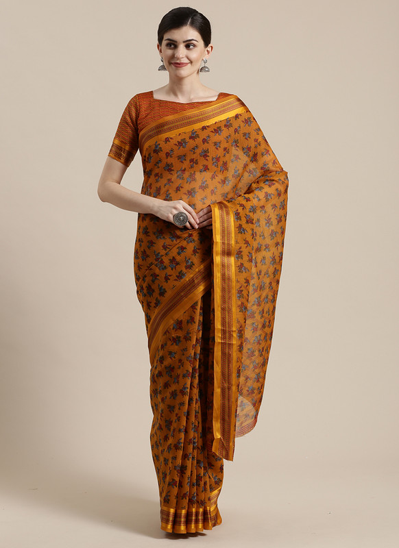 Dial N Fashion Orange  Designer Cotton Silk Printed Saree