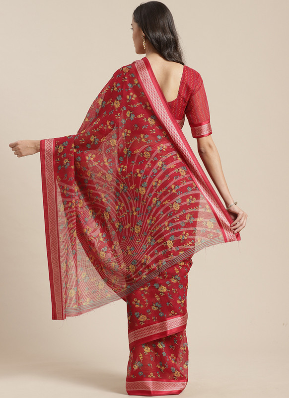 Dial N Fashion Red  Designer Cotton Silk Printed Saree