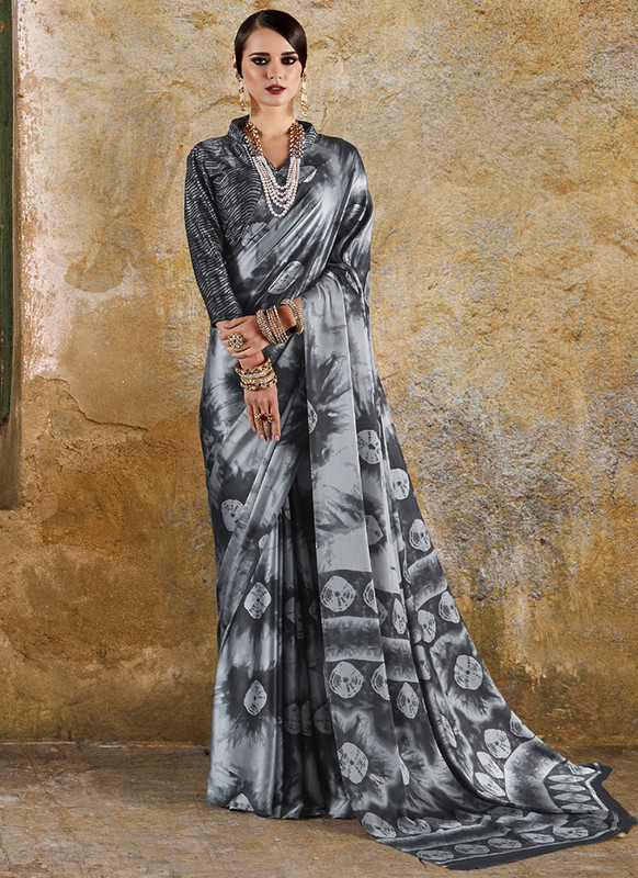 Rajtex Grey Designer Silk Pary Wear Saree