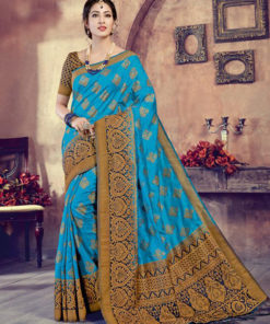 Rajtex Sky Blue Rajtex Designer Silk Pary Wear Saree