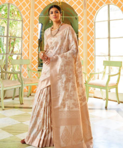 Rajtex Cream Designer Silk Pary Wear Saree