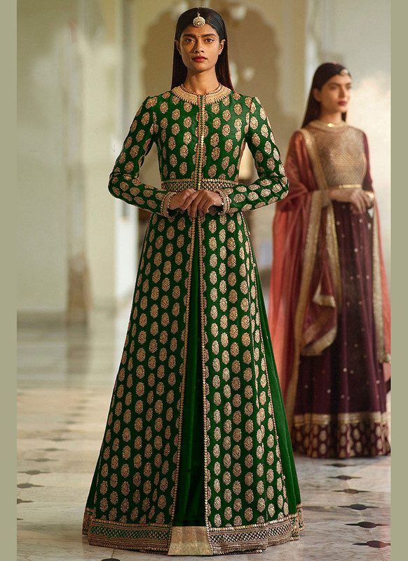 Dial N Fashion Green  Heavy Designer Bridal Wear Heavy Silk Lehenga Suit