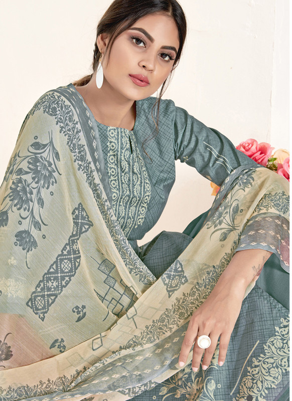 Dial N Fashion Grey  Designer Printed Party Wear Pure Cambric Cotton Plazzo Suit