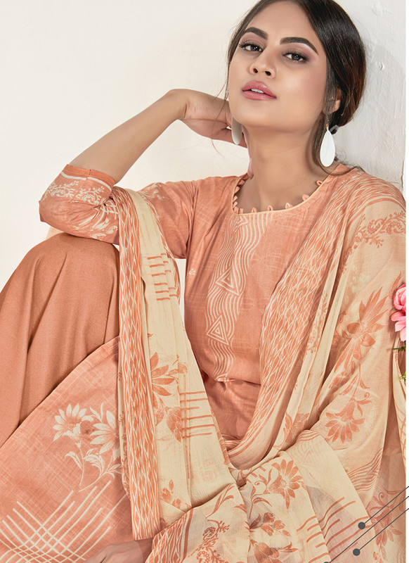 Dial N Fashion Peach  Designer Printed Party Wear Pure Cambric Cotton Plazzo Suit