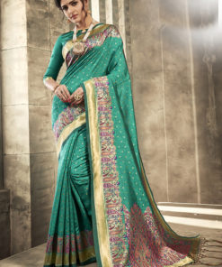 Dial N Fashion Green Designer Party Wear Jacquard Silk Saree