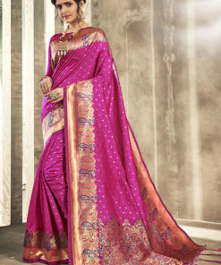 Dial N Fashion Pink Designer Party Wear Jacquard Silk Saree