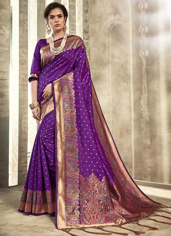 Dial N Fashion Purple Designer Party Wear Jacquard Silk Saree