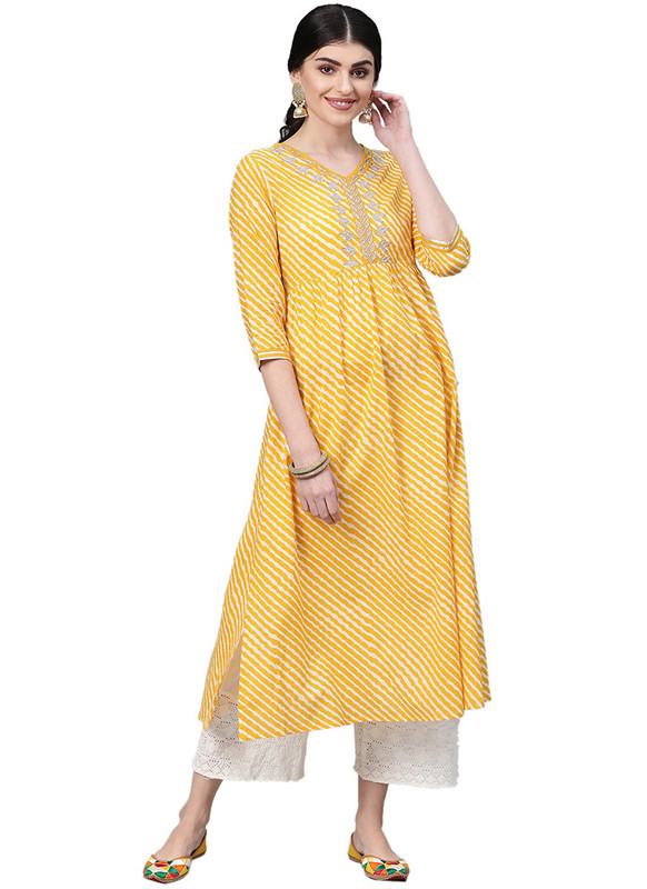 Dial N Fashion Yellow  Designer Casual Wear Cambric Cotton Kurti