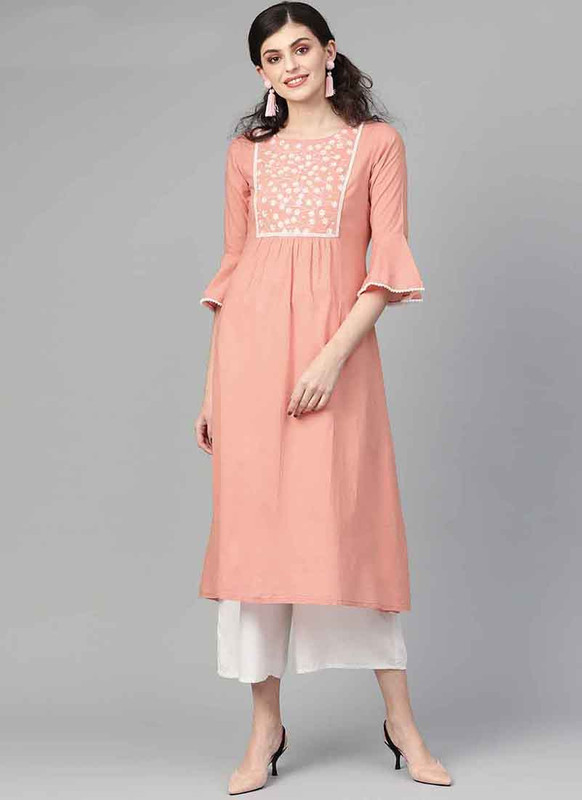 Dial N Fashion Peach  Designer Casual Wear Cambric Cotton Kurti