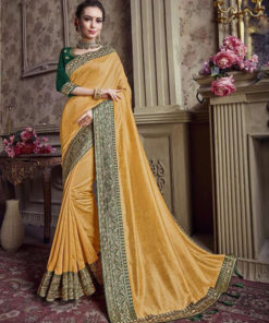 Dial N Fashion Yellow  Designer Party Wear Satin Silk Saree
