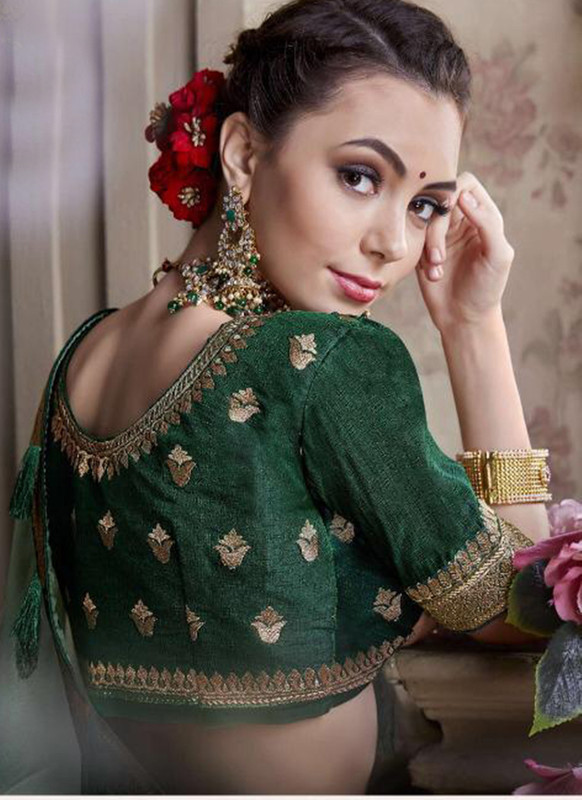 Dial N Fashion Green  Designer Party Wear Satin Silk Saree