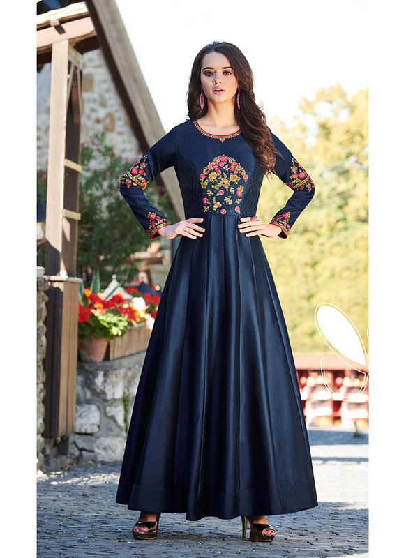 Dial N Fashion Navy Blue  Designer Party Wear Heavy Embroidred Gown
