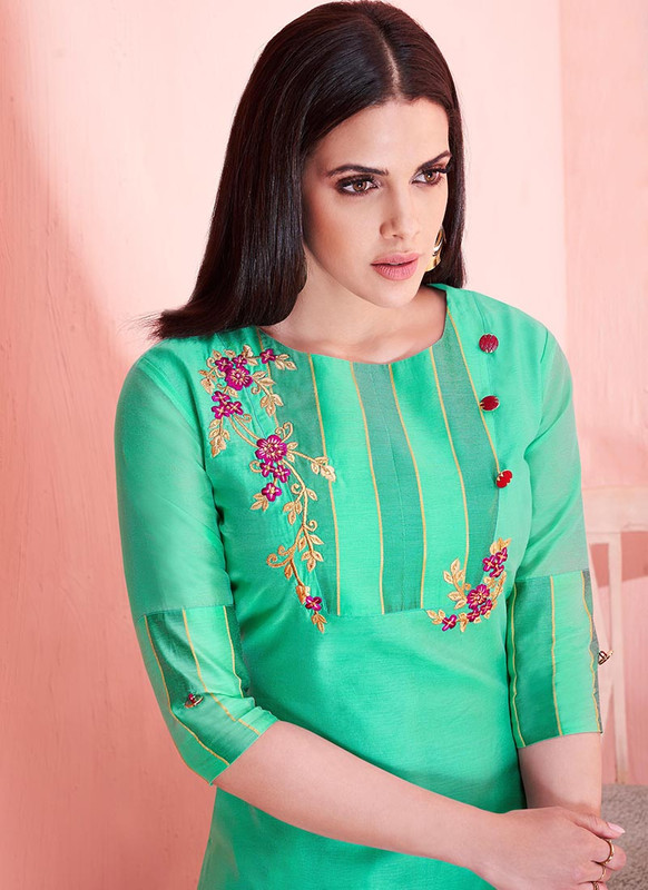 Dial N Fashion Light Green  Readymade Party Wear Kurti With Bottom