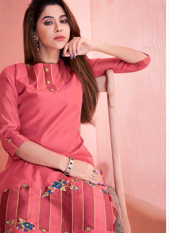 Dial N Fashion Red  Readymade Party Wear Kurti With Bottom