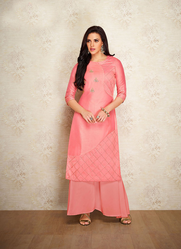 Dial N Fashion Pink  Readymade Party Wear Designer Kurti With Bottom