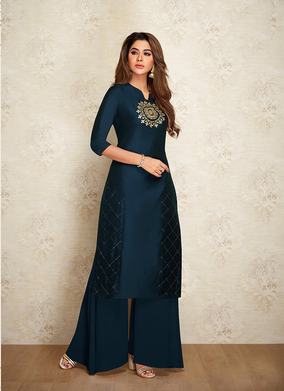 Dial N Fashion Navy Blue  Readymade Party Wear Designer Kurti With Bottom