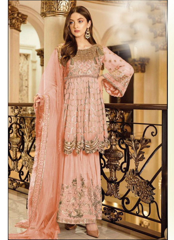 Dial N Fashion Peach  Heavy Designer Party Wear Pakistani Concept Sharara Suit