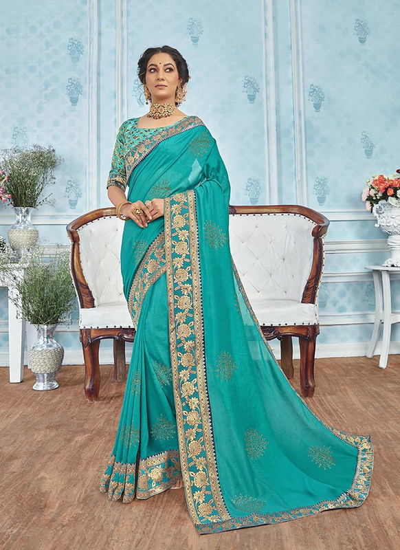 Dial N Fashion Sky Blue  Traditional Designer Party Wear Georgette Saree