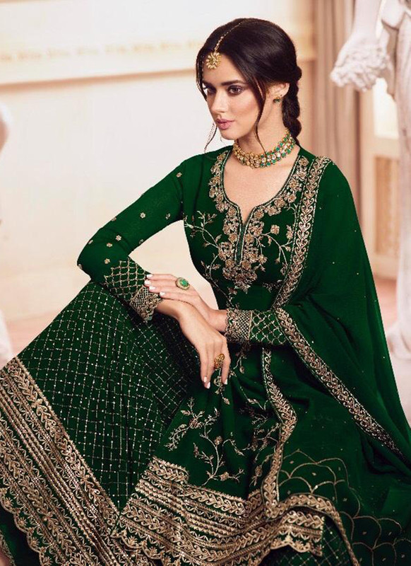 Dial N Fashion Green  Designer Party Wear Georgette Embroidred Suit