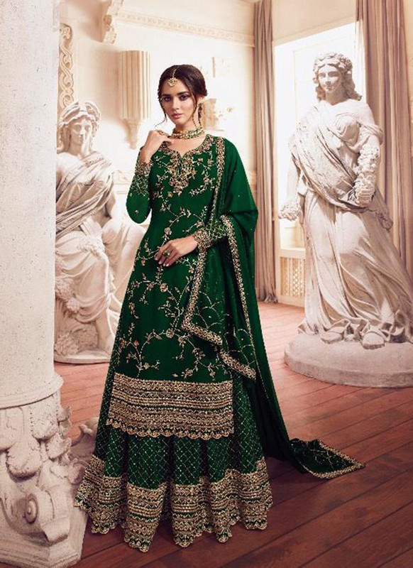 Dial N Fashion Green  Designer Party Wear Georgette Embroidred Suit