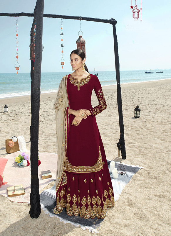 Dial N Fashion Red  Designer Party Wear Faux Georgette Sharara Suit