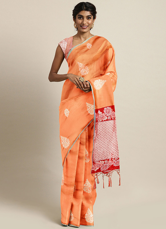 Dial N Fashion Orange  Designer Party Wear Silk Saree