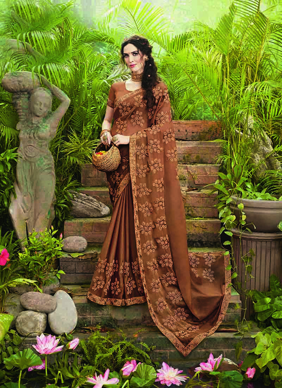 Dial N Fashion Copper Gold  Designer Party Wear Silk Saree